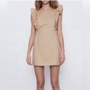 Zara Women’s XS Tan Ruffle Sleeve Mini Dress